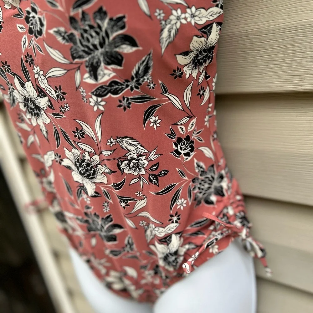 Kona Sol size L floral blush side ties crisscross one piece swimsuit